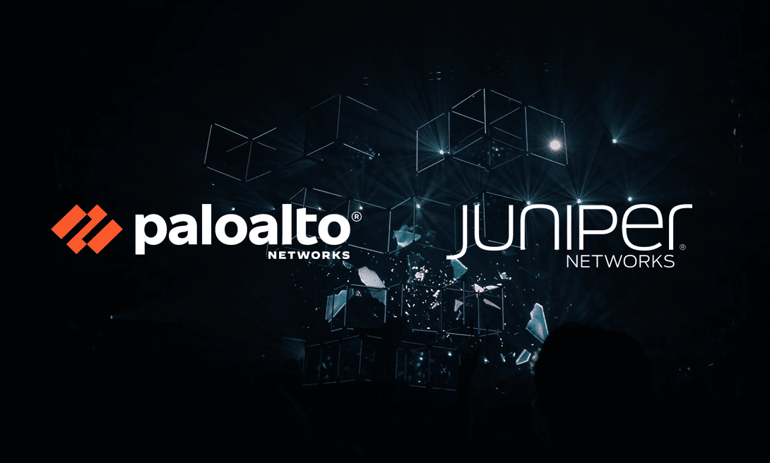 Palo Alto networks- og Juniper Networks-logoer.